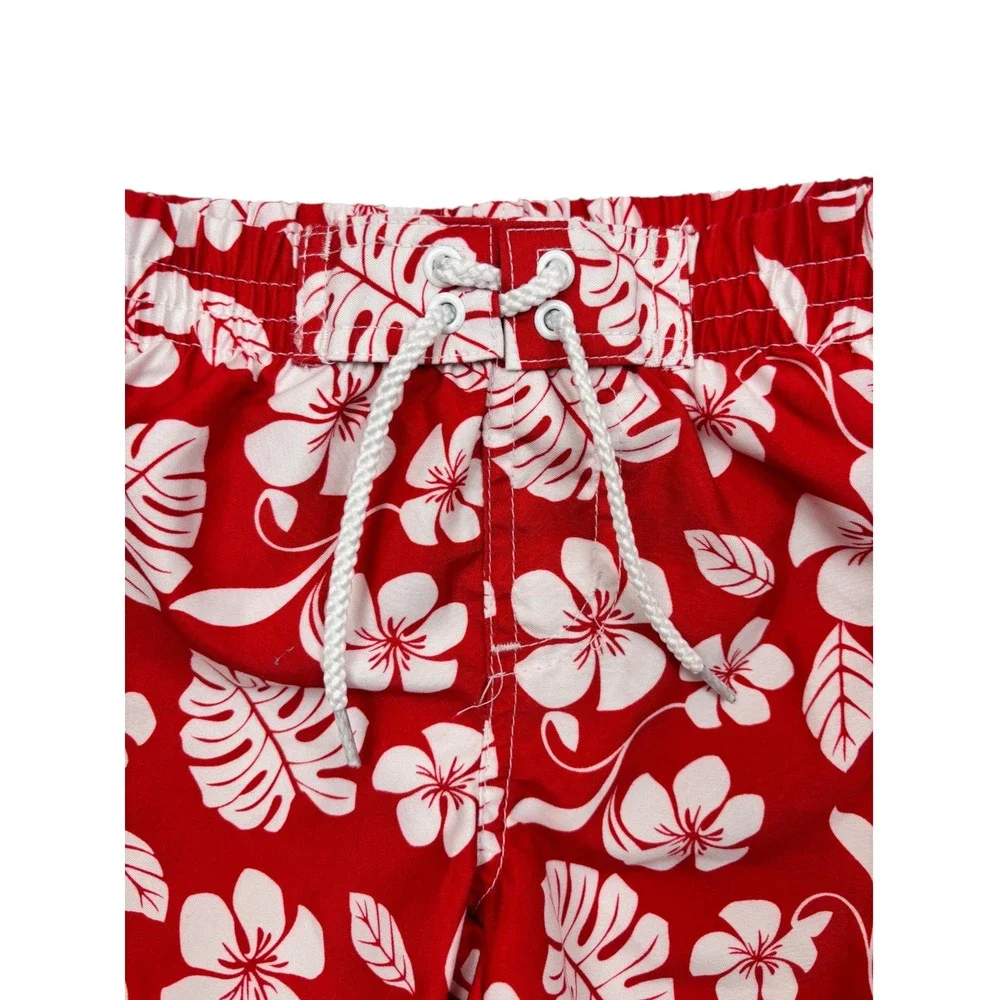 Disney Baby Boys Red Tropical Hibiscus Floral Swim Trunks Board Shorts 12M